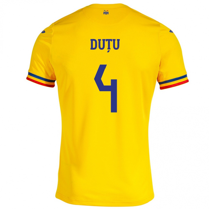 Men Football Romania Ștefan Duțu #4 Yellow Home Jersey 24-26 T-Shirt Uk