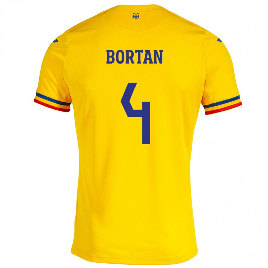 Men Football Romania Ioana Bortan #4 Yellow Home Jersey 24-26 T-Shirt Uk