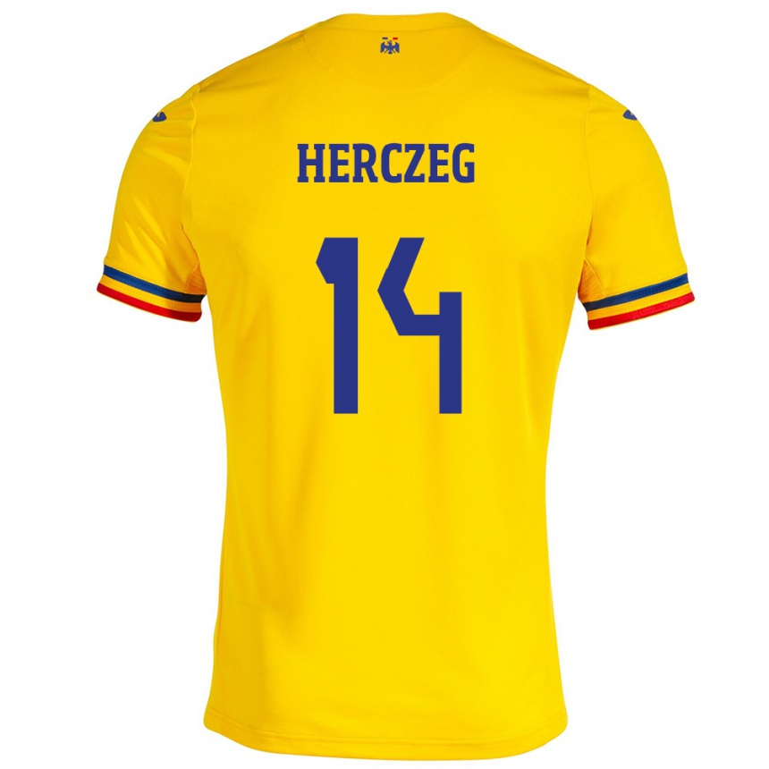 Men Football Romania Andrea Herczeg #14 Yellow Home Jersey 24-26 T-Shirt Uk