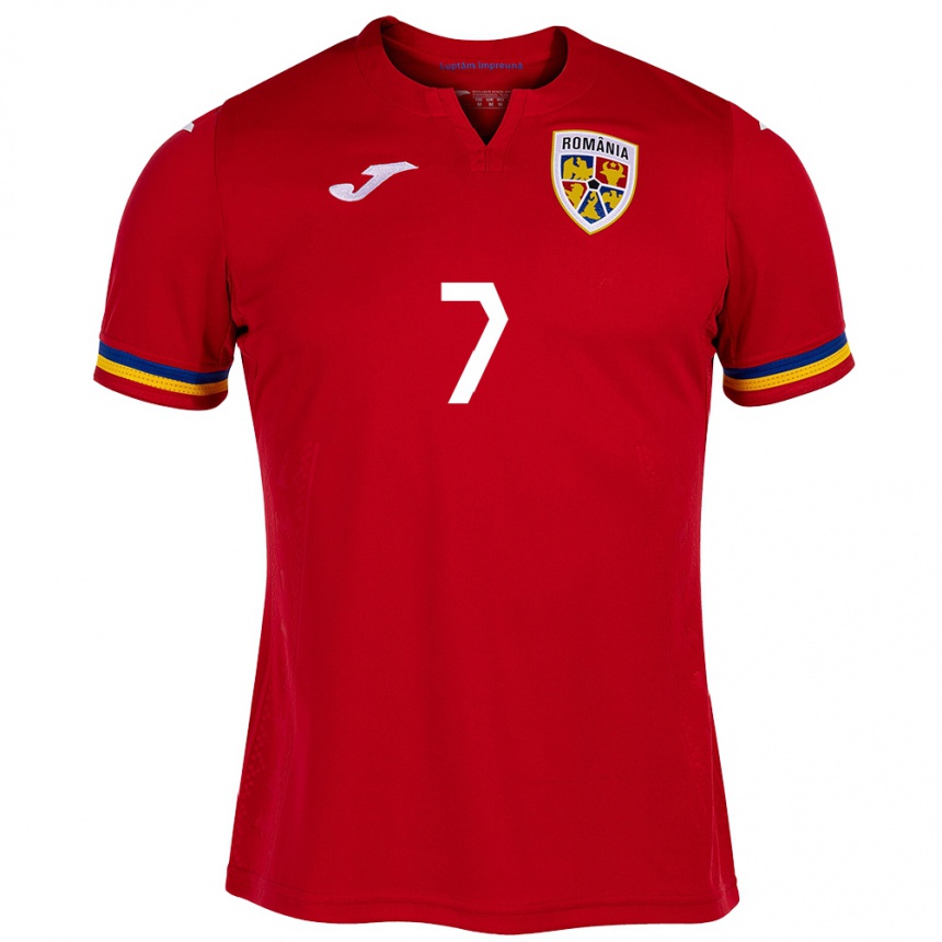 Men Football Romania Adrian Mazilu #7 Red Away Jersey 24-26 T-Shirt Uk