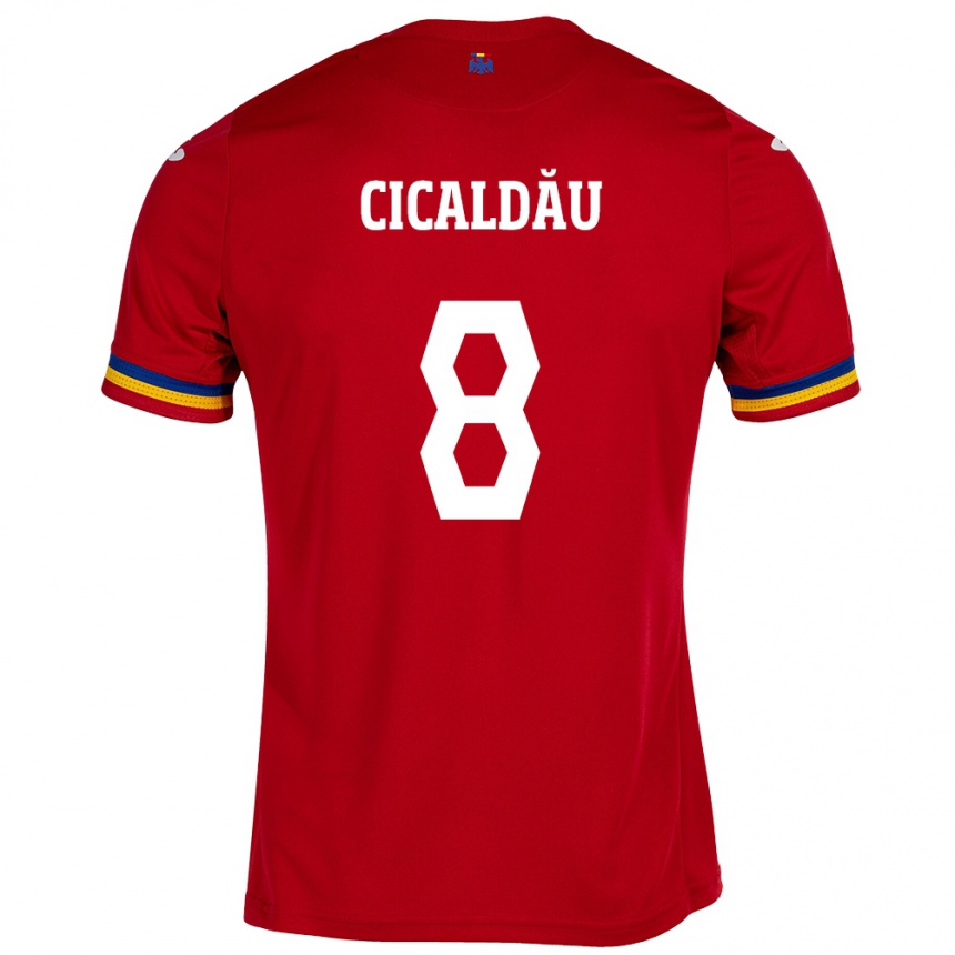 Men Football Romania Alexandru Cicâldău #8 Red Away Jersey 24-26 T-Shirt Uk