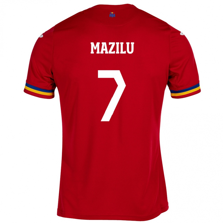 Men Football Romania Adrian Mazilu #7 Red Away Jersey 24-26 T-Shirt Uk