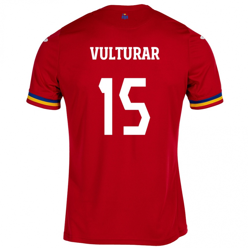 Men Football Romania Cătălin Vulturar #15 Red Away Jersey 24-26 T-Shirt Uk