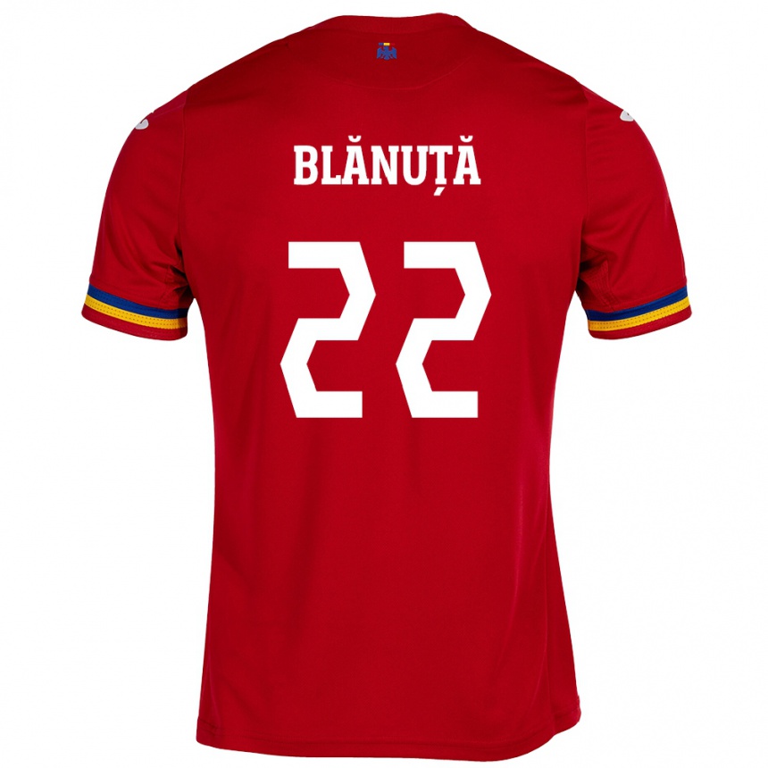 Men Football Romania Vladislav Blănuță #22 Red Away Jersey 24-26 T-Shirt Uk