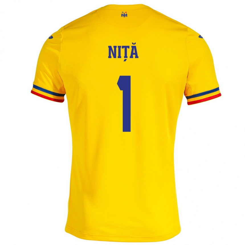 Women Football Romania Florin Niță #1 Yellow Home Jersey 24-26 T-Shirt Uk