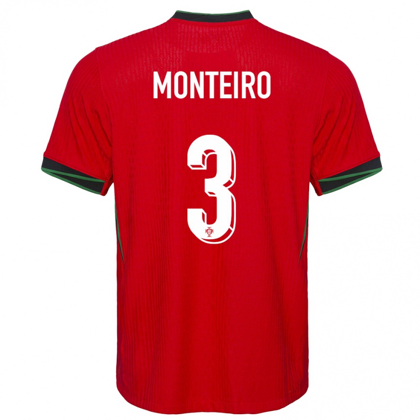 Kids Football Portugal Diogo Monteiro #3 Red Home Jersey 24-26 T-Shirt Uk