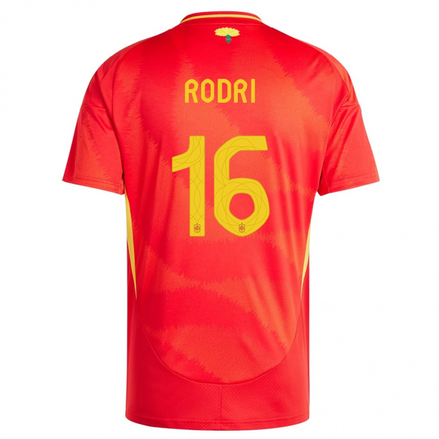 Kids Football Spain Rodri #16 Red Home Jersey 24-26 T-Shirt Uk