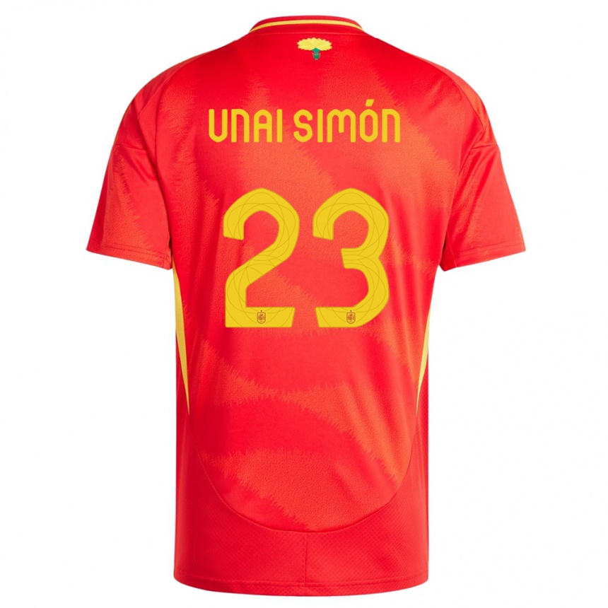 Kids Football Spain Unai Simon #23 Red Home Jersey 24-26 T-Shirt Uk