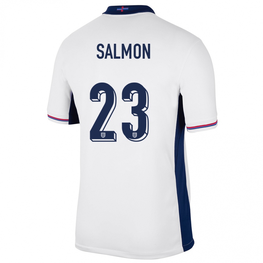 Kids Football England Ebony Salmon #23 White Home Jersey 24-26 T-Shirt Uk