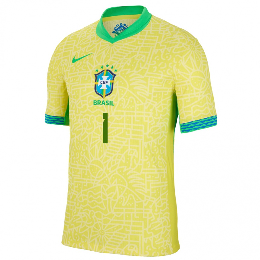 Kids Football Brazil Alisson #1 Yellow Home Jersey 24-26 T-Shirt Uk