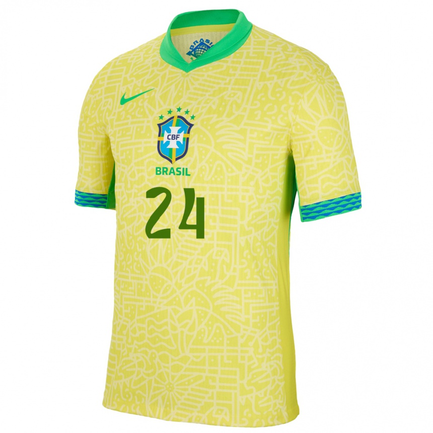 Kids Football Brazil Jaqueline #24 Yellow Home Jersey 24-26 T-Shirt Uk