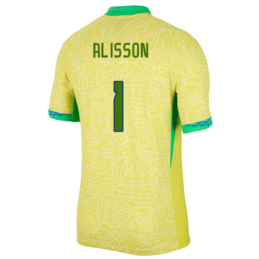 Kids Football Brazil Alisson #1 Yellow Home Jersey 24-26 T-Shirt Uk