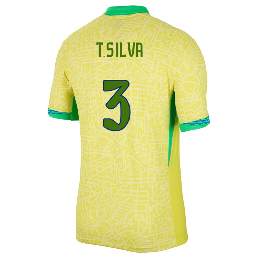 Kids Football Brazil Thiago Silva #3 Yellow Home Jersey 24-26 T-Shirt Uk