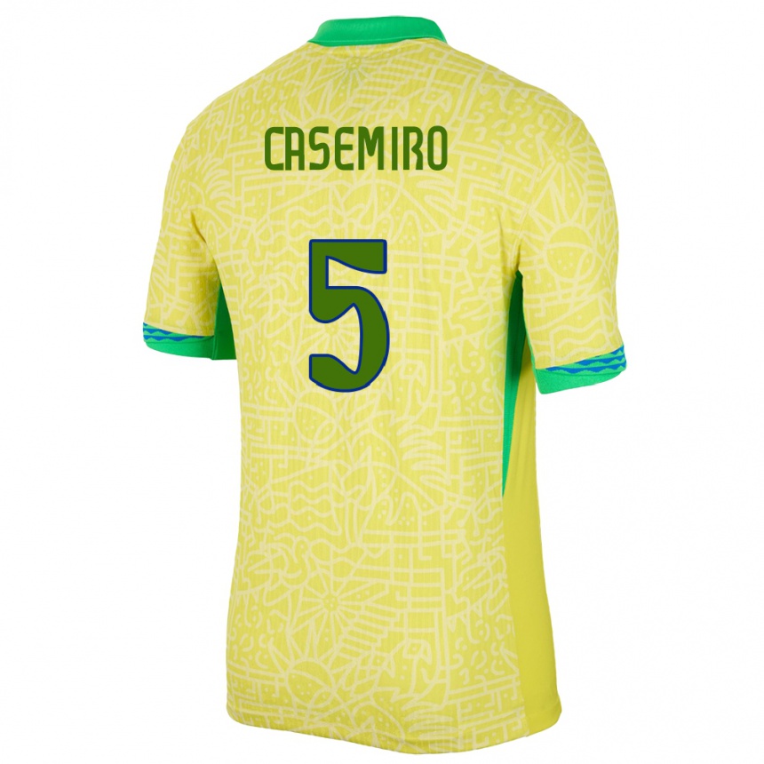 Kids Football Brazil Casemiro #5 Yellow Home Jersey 24-26 T-Shirt Uk