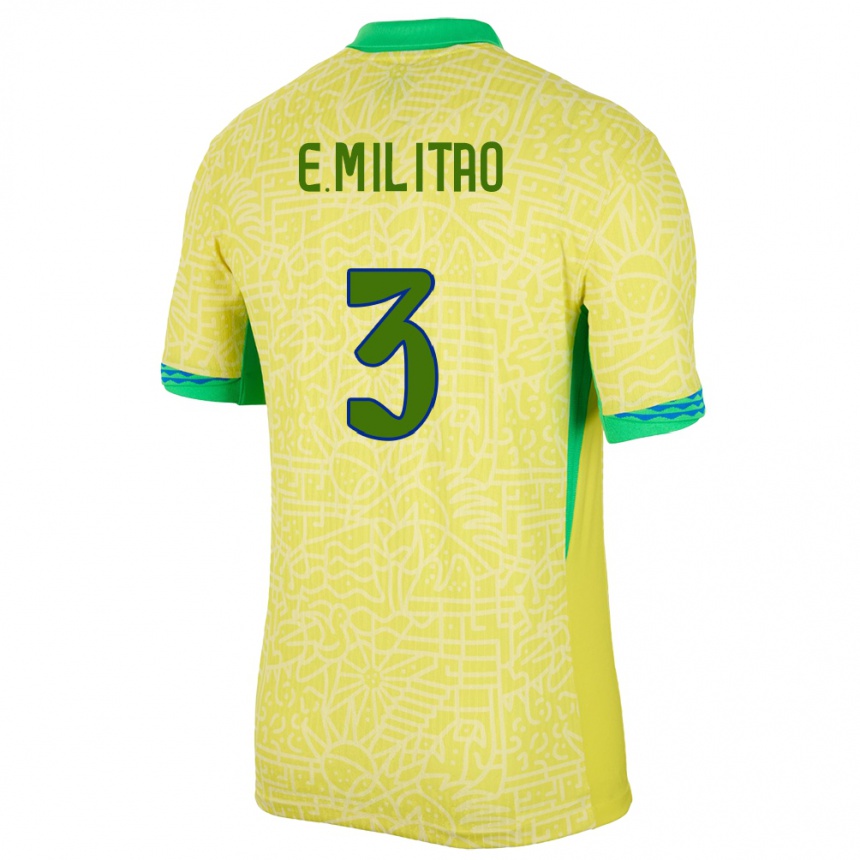 Kids Football Brazil Eder Militao #3 Yellow Home Jersey 24-26 T-Shirt Uk