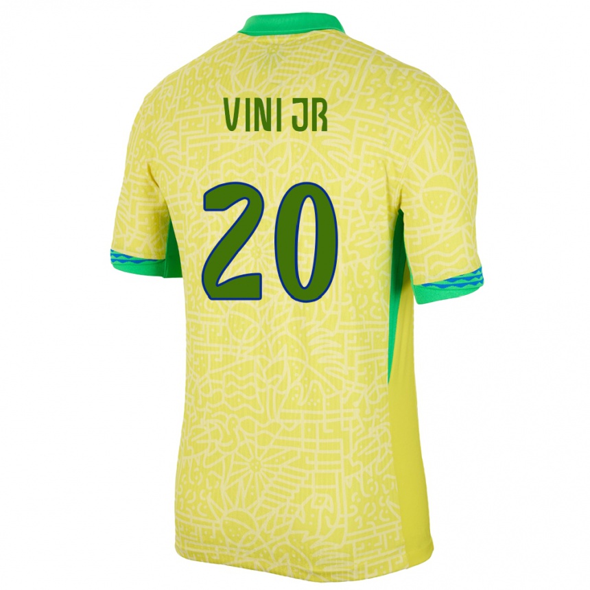 Kids Football Brazil Vinicius Junior #20 Yellow Home Jersey 24-26 T-Shirt Uk