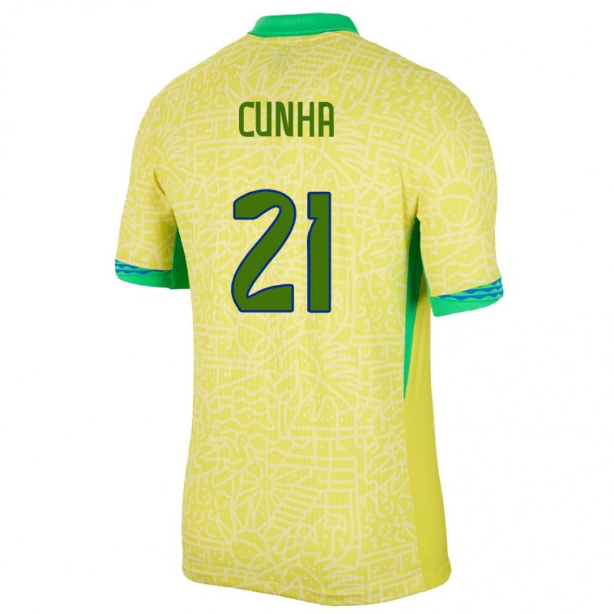 Kids Football Brazil Matheus Cunha #21 Yellow Home Jersey 24-26 T-Shirt Uk