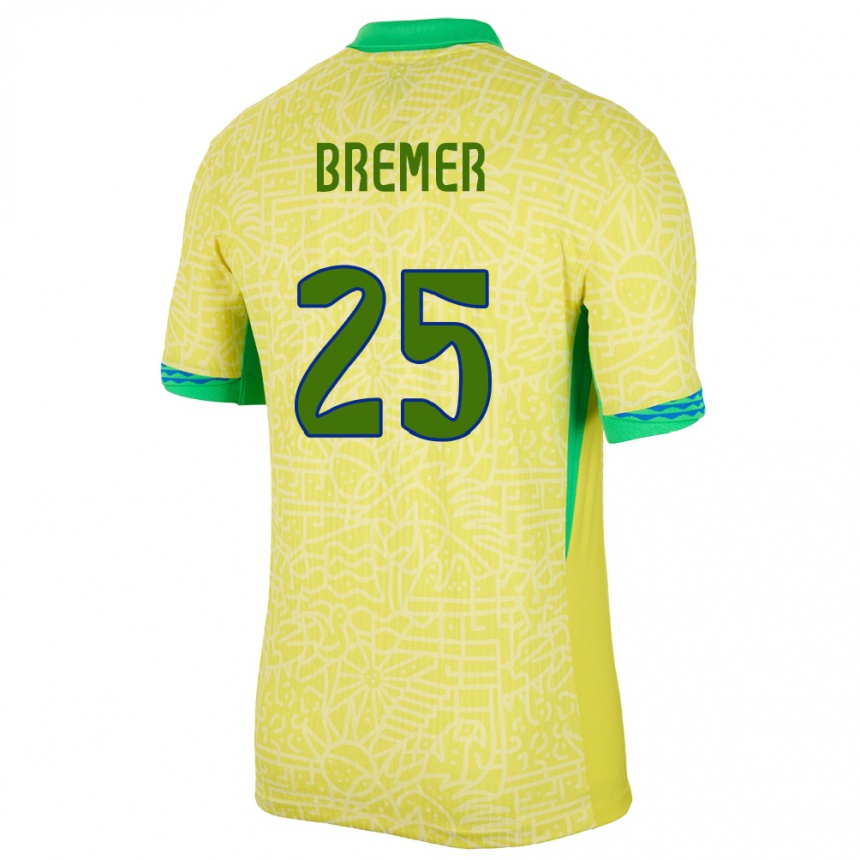 Kids Football Brazil Bremer #25 Yellow Home Jersey 24-26 T-Shirt Uk