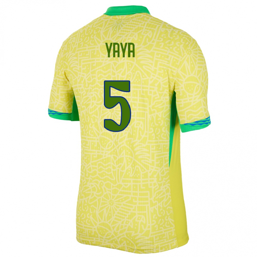 Kids Football Brazil Yaya #5 Yellow Home Jersey 24-26 T-Shirt Uk