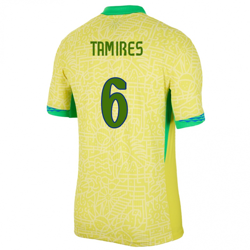 Kids Football Brazil Tamires #6 Yellow Home Jersey 24-26 T-Shirt Uk