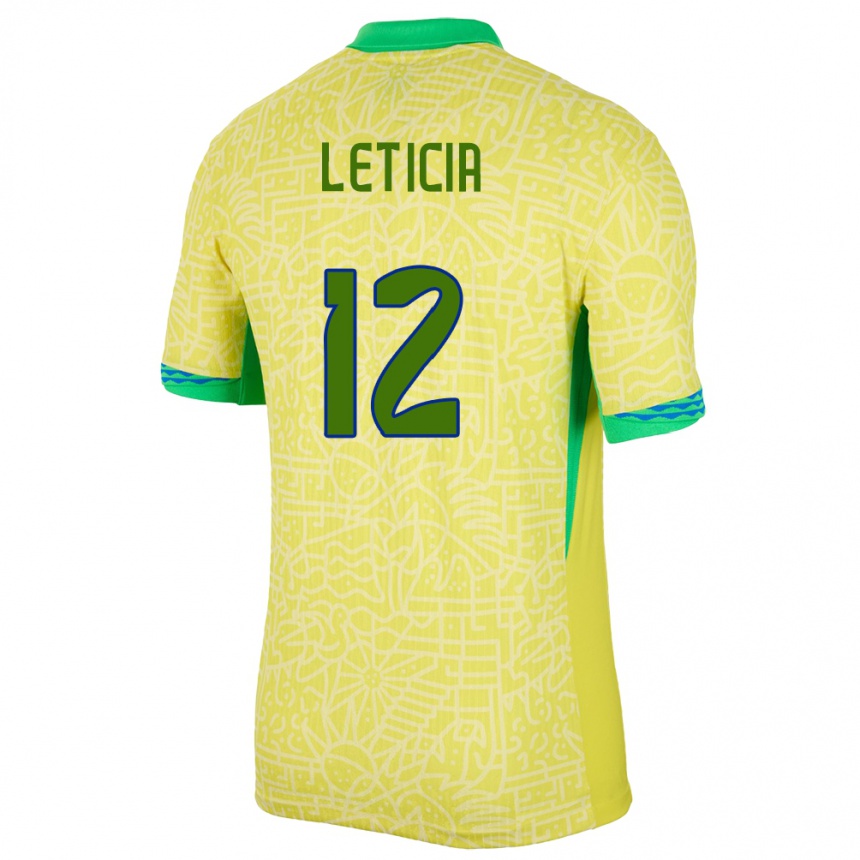 Kids Football Brazil Leticia #12 Yellow Home Jersey 24-26 T-Shirt Uk