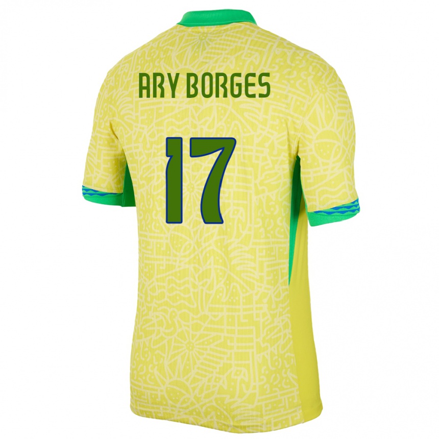 Kids Football Brazil Ary Borges #17 Yellow Home Jersey 24-26 T-Shirt Uk