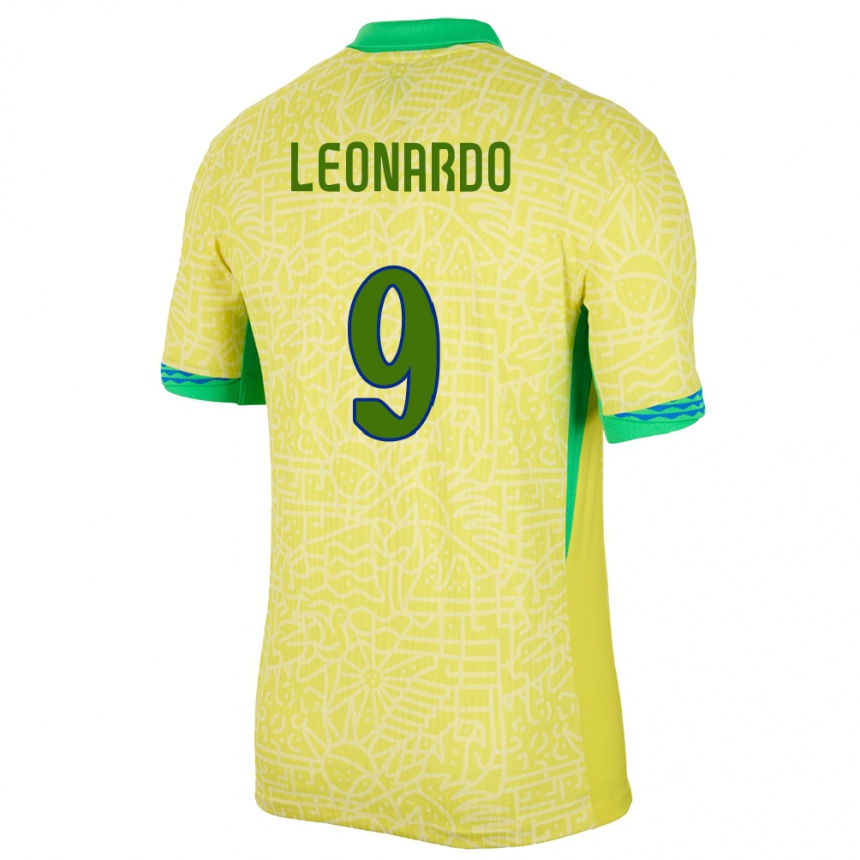 Kids Football Brazil Marcos Leonardo #9 Yellow Home Jersey 24-26 T-Shirt Uk