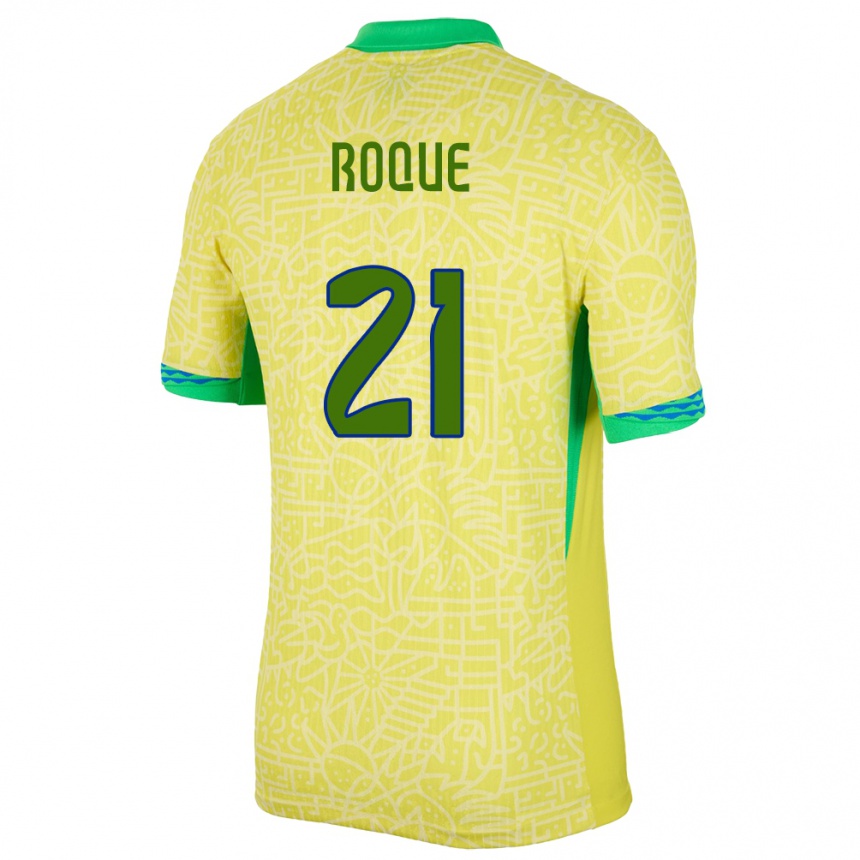 Kids Football Brazil Vitor Roque #21 Yellow Home Jersey 24-26 T-Shirt Uk