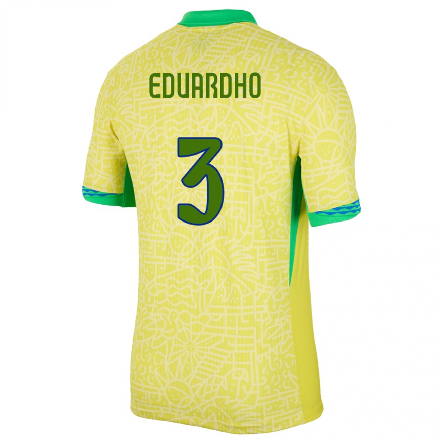 Kids Football Brazil Eduardho #3 Yellow Home Jersey 24-26 T-Shirt Uk