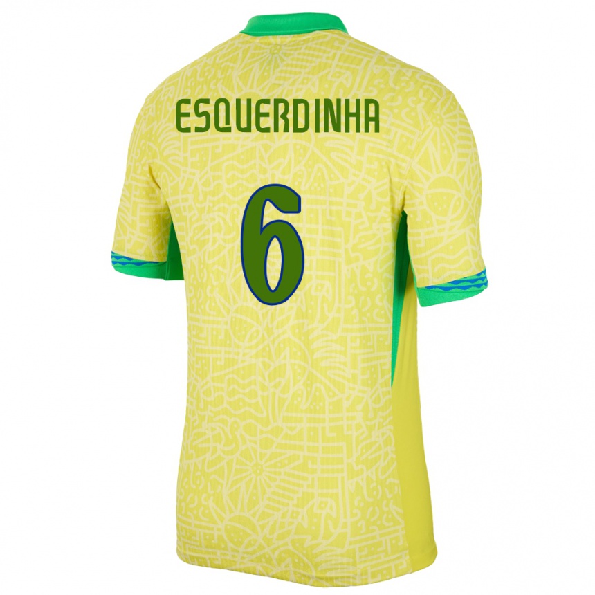 Kids Football Brazil Esquerdinha #6 Yellow Home Jersey 24-26 T-Shirt Uk