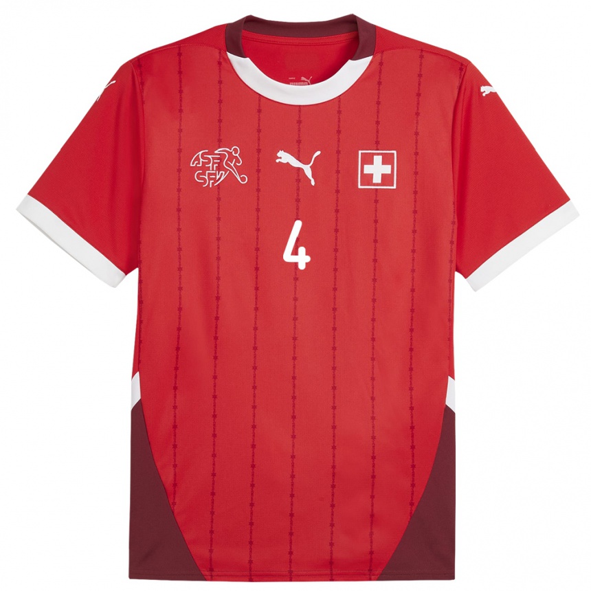 Kids Football Switzerland Nico Elvedi #4 Red Home Jersey 24-26 T-Shirt Uk