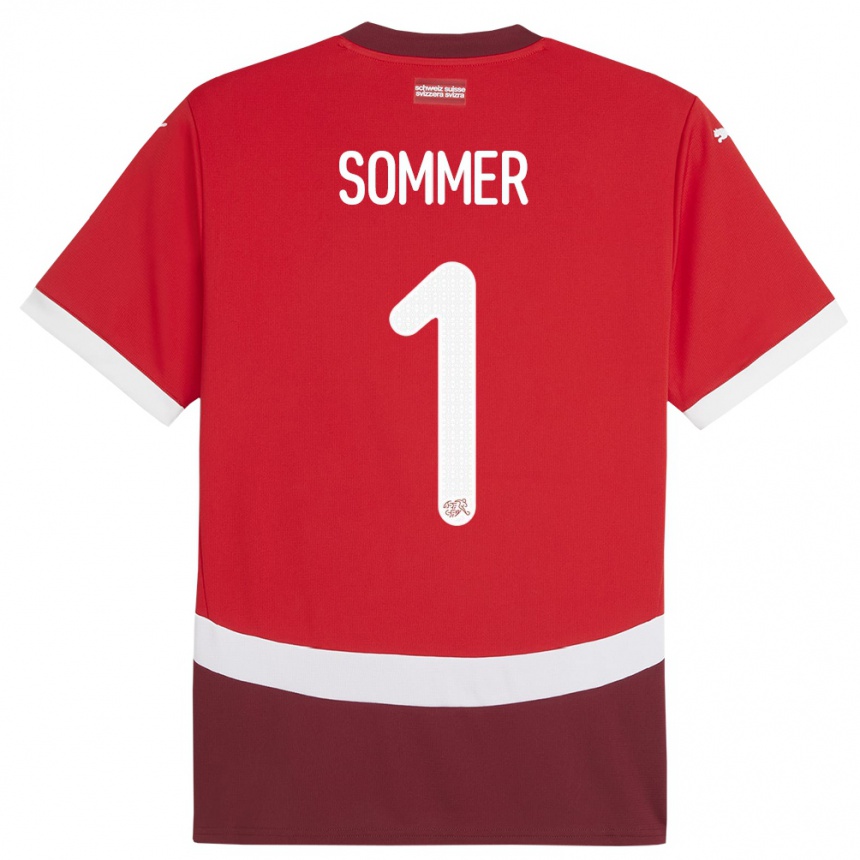 Kids Football Switzerland Yann Sommer #1 Red Home Jersey 24-26 T-Shirt Uk