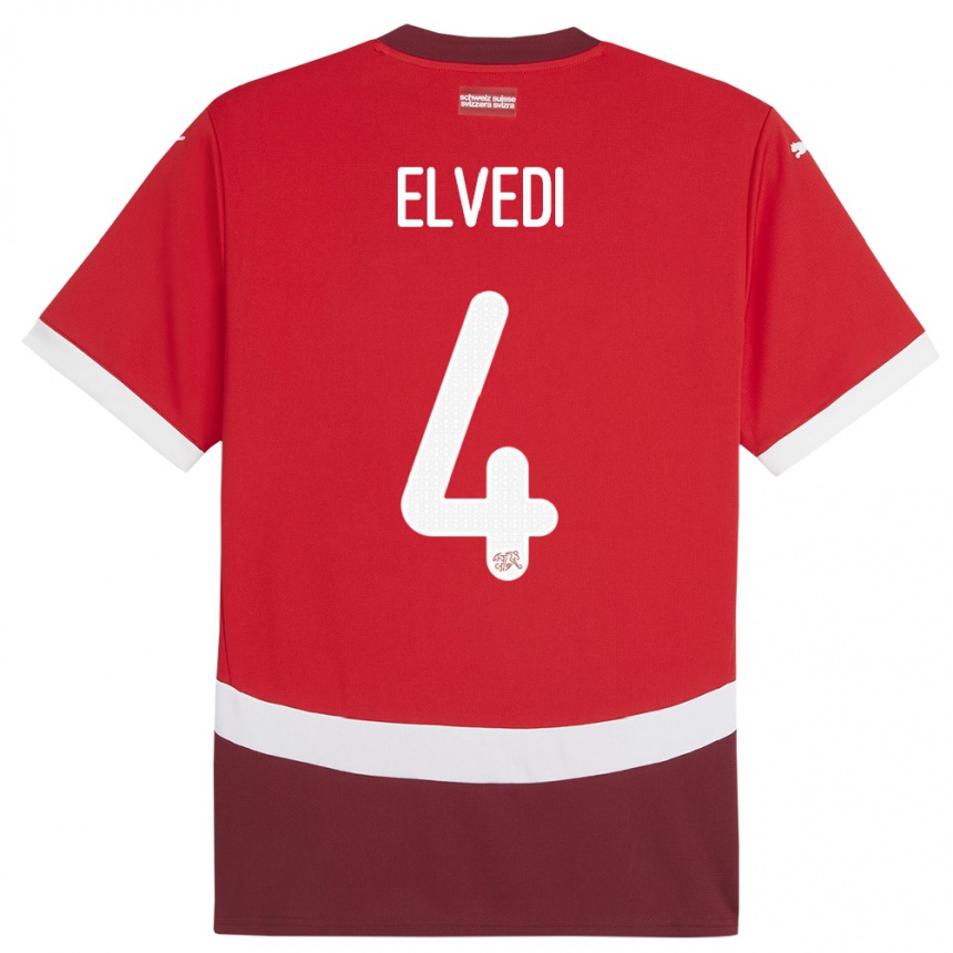 Kids Football Switzerland Nico Elvedi #4 Red Home Jersey 24-26 T-Shirt Uk