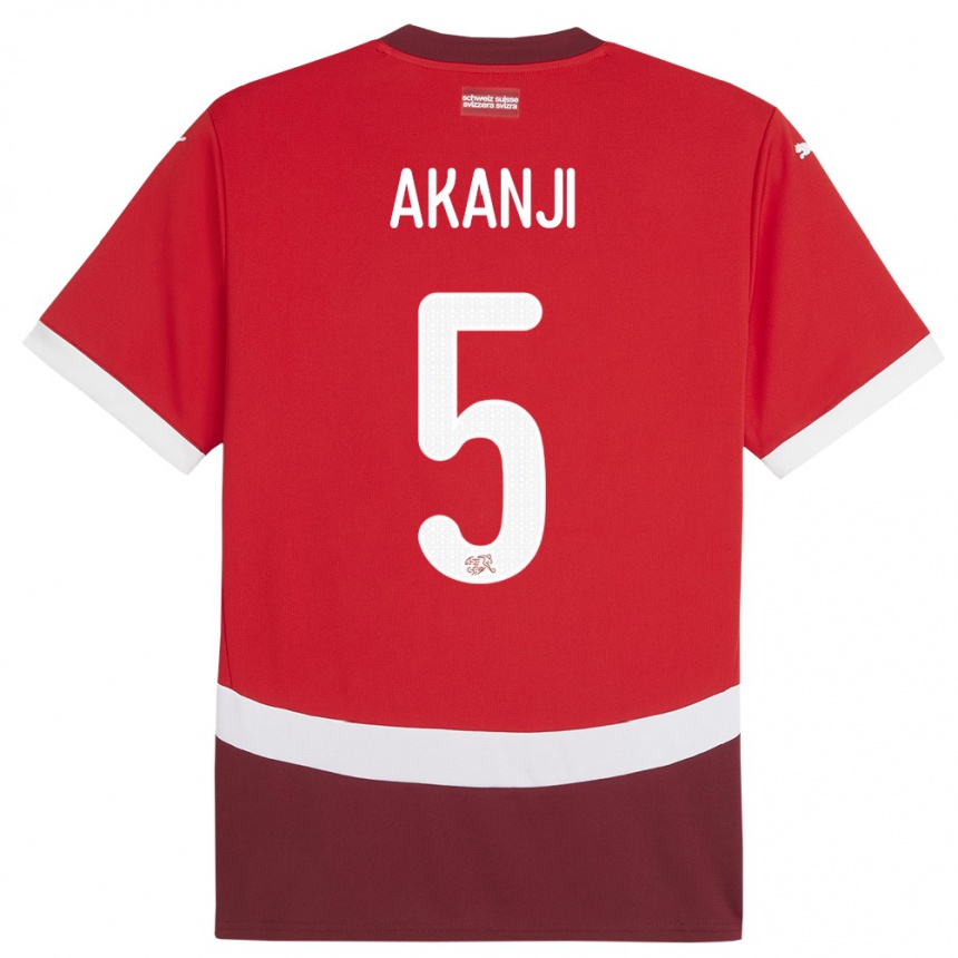 Kids Football Switzerland Manuel Akanji #5 Red Home Jersey 24-26 T-Shirt Uk