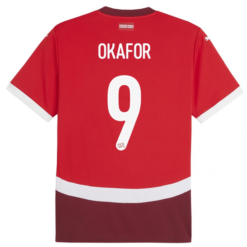 Kids Football Switzerland Noah Okafor #9 Red Home Jersey 24-26 T-Shirt Uk