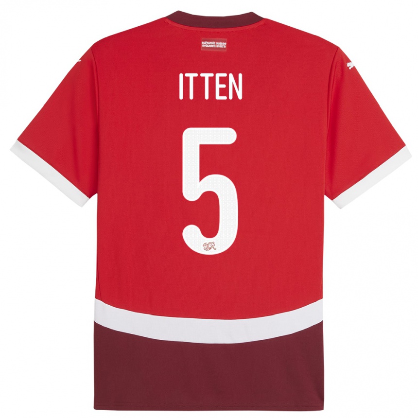 Kids Football Switzerland Cedric Itten #5 Red Home Jersey 24-26 T-Shirt Uk