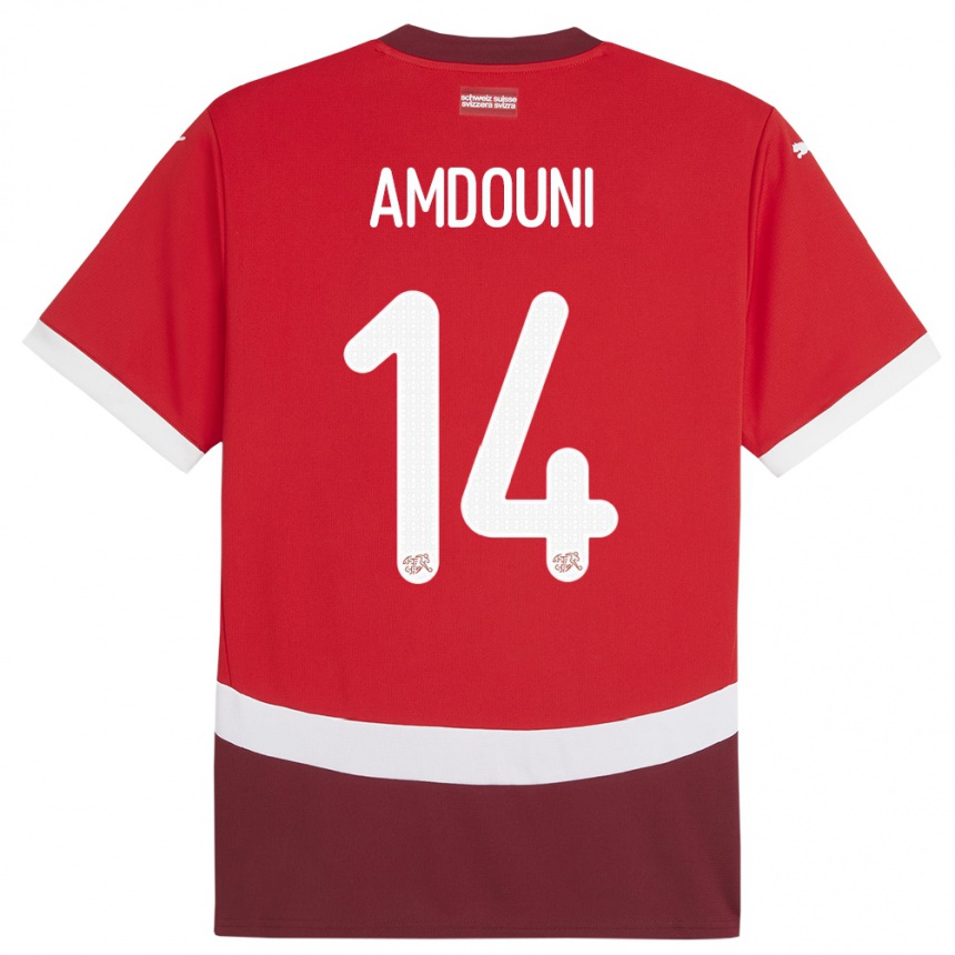 Kids Football Switzerland Mohamed Zeki Amdouni #14 Red Home Jersey 24-26 T-Shirt Uk