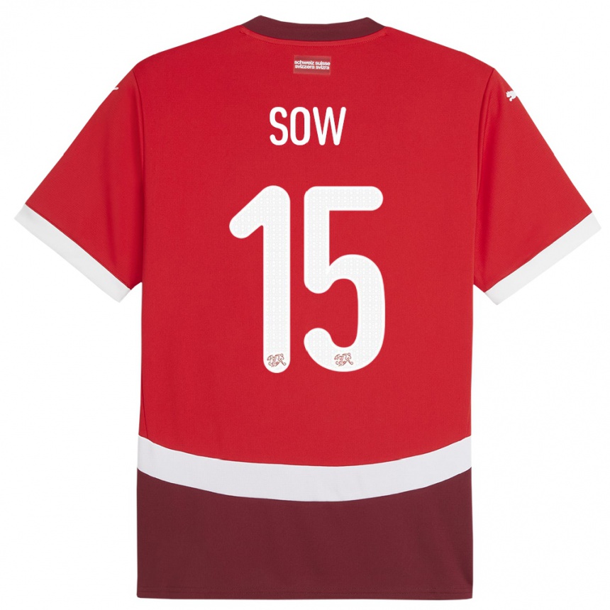 Kids Football Switzerland Djibril Sow #15 Red Home Jersey 24-26 T-Shirt Uk