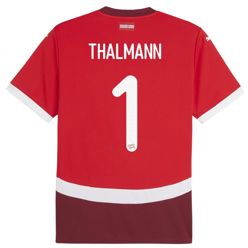 Kids Football Switzerland Gaelle Thalmann #1 Red Home Jersey 24-26 T-Shirt Uk