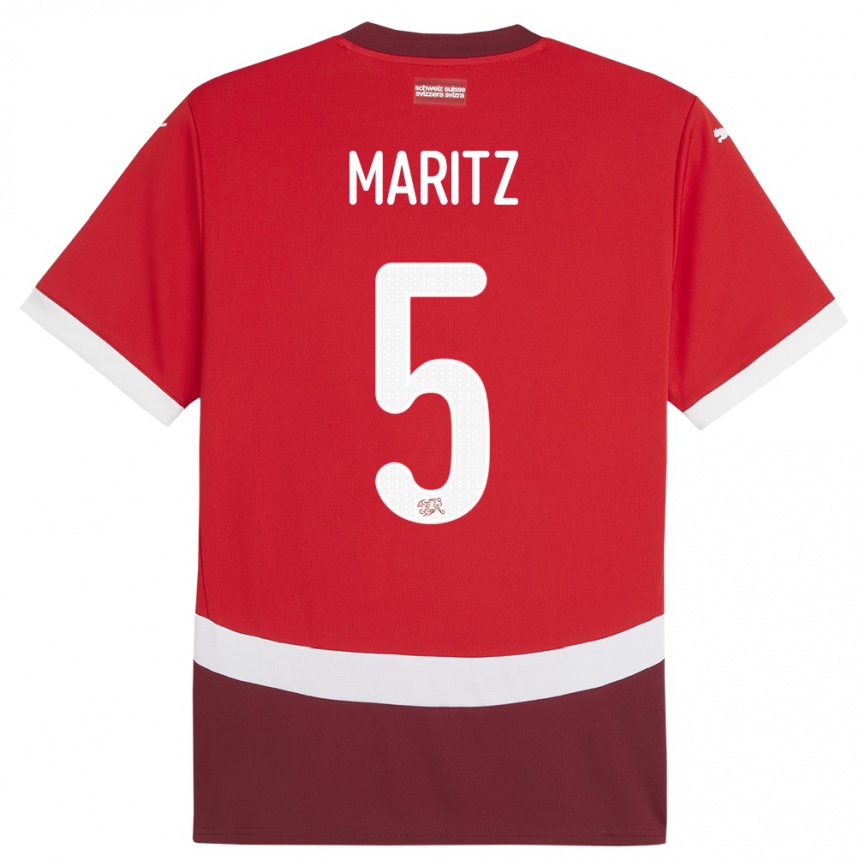 Kids Football Switzerland Noelle Maritz #5 Red Home Jersey 24-26 T-Shirt Uk