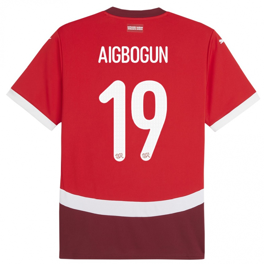 Kids Football Switzerland Eseosa Aigbogun #19 Red Home Jersey 24-26 T-Shirt Uk