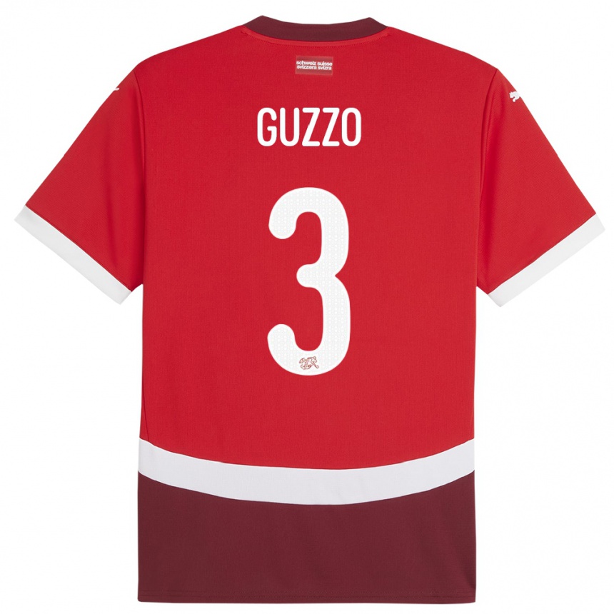 Kids Football Switzerland Ramon Guzzo #3 Red Home Jersey 24-26 T-Shirt Uk