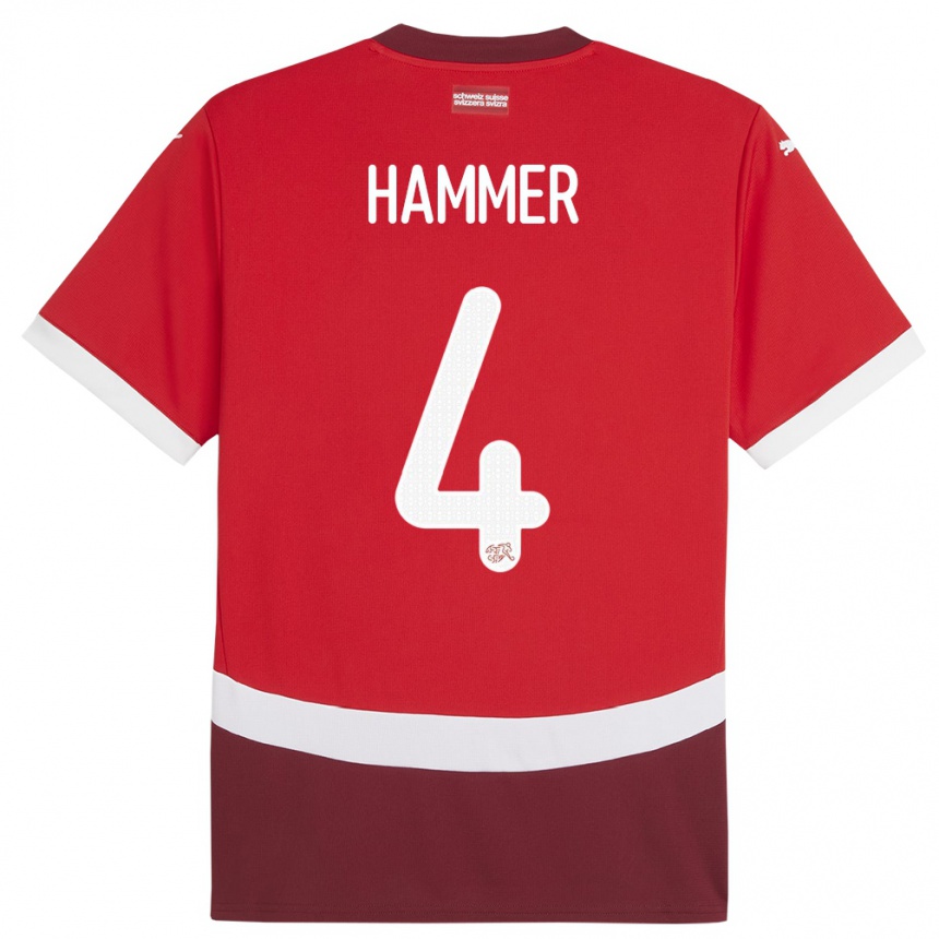 Kids Football Switzerland Pascal Hammer #4 Red Home Jersey 24-26 T-Shirt Uk