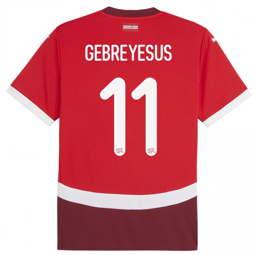 Kids Football Switzerland Esey Gebreyesus #11 Red Home Jersey 24-26 T-Shirt Uk