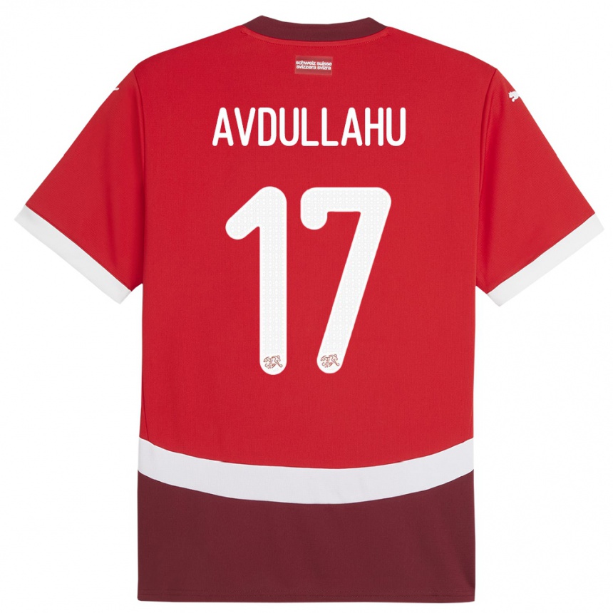 Kids Football Switzerland Leon Avdullahu #17 Red Home Jersey 24-26 T-Shirt Uk