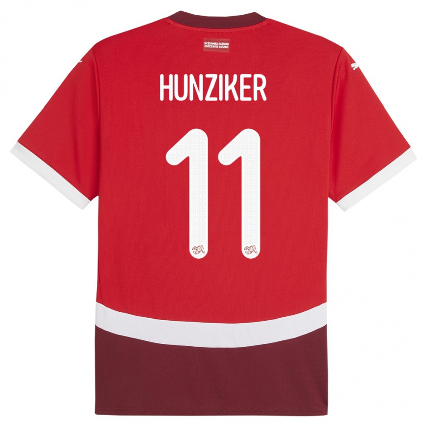 Kids Football Switzerland Andrin Hunziker #11 Red Home Jersey 24-26 T-Shirt Uk