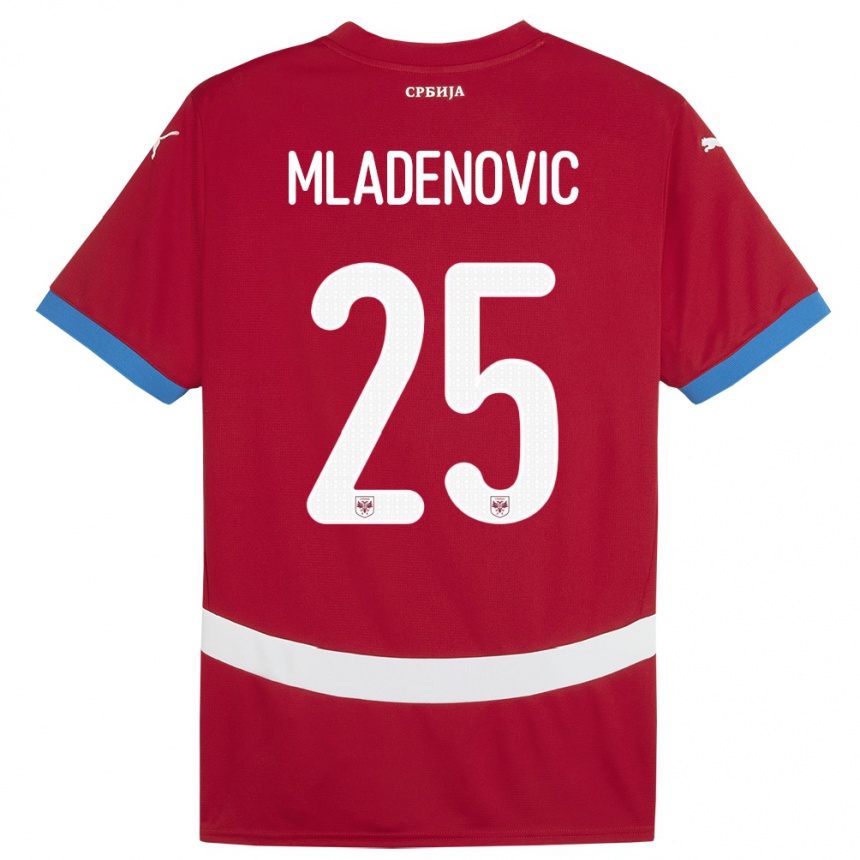 Kids Football Serbia Filip Mladenovic #25 Red Home Jersey 24-26 T-Shirt Uk