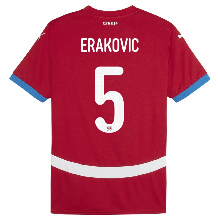 Kids Football Serbia Strahinja Erakovic #5 Red Home Jersey 24-26 T-Shirt Uk