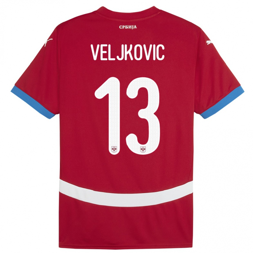 Kids Football Serbia Milos Veljkovic #13 Red Home Jersey 24-26 T-Shirt Uk