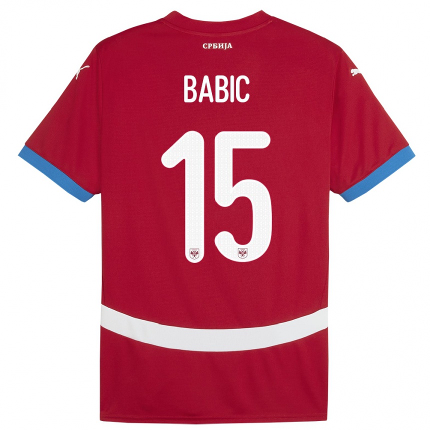 Kids Football Serbia Srdjan Babic #15 Red Home Jersey 24-26 T-Shirt Uk